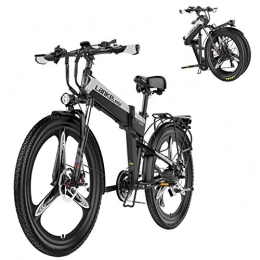 L-LIPENG Folding Electric Mountain Bike Folding Electric Mountainbike With, 26" Beach Snow Bicycle, 48v Removable Lithium Battery, 400 W City Commuter Ebike, Premium Full Suspension , 21 Speed Shock-Absorbing Mountain Bicycle, Gray, 10.4ah 60km