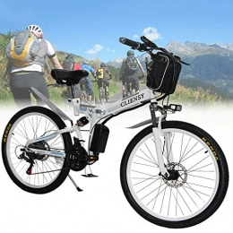 FYHJND Bike FYHJND 26'' Electric Folding Mountain Bike with Removable Large Capacity 48V 13AH Lithium-Ion Battery 350W Motor Electric Bike Premium Full Suspension E-Bike 21 Speed Gear, White