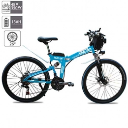 FYHJND Bike FYHJND Electric Bike 26'' Folding Mountain with Removable Large Capacity 48V 13AH Lithium-Ion Battery 350W Motor Electric Bike Premium Full Suspension E-Bike 21 Speed Gear, Blue