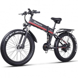 GJNWRQCY Bike GJNWRQCY 1000W Electric Bicycle, Folding Mountain Bike, Fat Tire Ebike, 26 Inch Folding Electric Moped, 48V 12.8AH, Black red