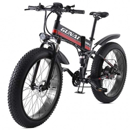 GUNAI Folding Electric Mountain Bike GUNAI Electric Snow Bike 48V 1000W 26 inch Fat Tire Ebike with Removable Lithium Battery and Suspension Fork with Rear Seat