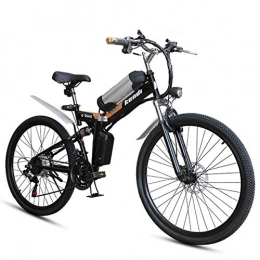 H＆J Folding electric bicycle, portable electric mountain bike 26 inch high carbon steel frame double disc brake with front LED light hybrid bicycle 36V / 8AH,Black