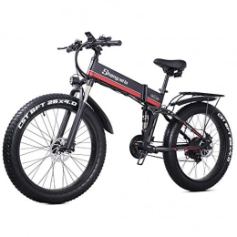 HAOYF Folding Electric Mountain Bike HAOYF 1000W Fat Tire Folding Electric Bikes for Adults, Front Suspension, Dual Disc Brakes, 48V Beach Snow Commute Electric Bicycle Lithium Battery, Shimano 21-Speed, Red