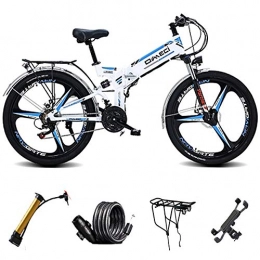 HAOYF Folding Electric Mountain Bike HAOYF 24 Inch Electric Bicycle for Teens, 300W Folding Mountain Bike, 48V 10Ah Removable Lithium Battery, Front & Rear Disc Brake, Large-Screen LCD Display, White