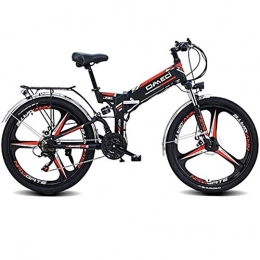 HAOYF Bike HAOYF Electric Bike Adult, Folding E-Bike with 300 W Motor 48V 10AH Removable Lithium Battery, 21 Speed Shifter Electric Mountain Bike for Commuter Travel, Black, One Piece Wheel