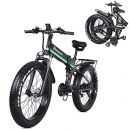 HAOYF Folding Electric Mountain Bike HAOYF Electric Mountain Bike with 26 * 4.0 Fat Tire & 12.8AH Lithium-Ion Battery 1000W Electric Bicycle for Adult, Premium Full Suspension & 21 Speed Gear, Green