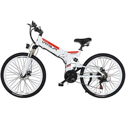 HAOYF Folding Electric Mountain Bike HAOYF Folding Electric Bike - Lightweight Foldable Compact Ebike for Commuting & Leisure - 24" / 26" Wheels, Pedal Assist Unisex Bicycle, 480W / 48V Removable Lithium Battery, White, 24