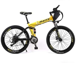 LRXG Folding Electric Mountain Bike Hardtail Mountain Bikes, Electric Mountain Bike Foldable, Hybrid Bikes Adults Electric Bike With Removable Large Capacity Lithium-Ion Battery (36V), 21 Speed Gear And Three W(Color:Yellow, Size:8Ah 30Km)