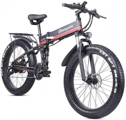 HCMNME Folding Electric Mountain Bike HCMNME durable bicycle, Electric Bikes, Folding Bikes Folding Ebike full suspension 1000w for Sports Outdoor Cycling Shock Absorption Mechanism Adults and Teens-Red Alloy frame with Disc Brakes