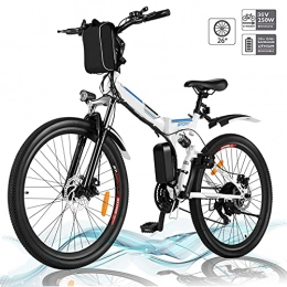 Hesyovy Folding Electric Mountain Bike Hesyovy 26'' Folding Electric Mountain Bike Removable Large Capacity Lithium-Ion Battery (36V 250W), Electric Bike 21 Speed Gear and Three Working Modes (White-Foldable)