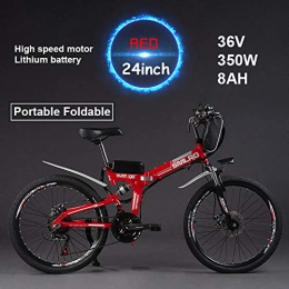Himamk Bike Himamk 1 Pcs 24 inch Wheel Portable Folding Electric Bike Aluminum Alloy 36V 350W 8AH(30KM) Lithium Battery Mountain Cycling Bicycle, 27-speed 008, Red
