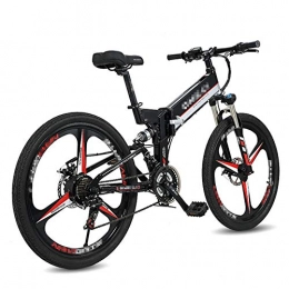HLEZ 26'' Electric Bicycle Folding 300W Mountain Bike 48V 10Ah Removable Lithium Battery and Front & Rear Disc Brake with Rear Seat Three Working Modes,Black A,UK