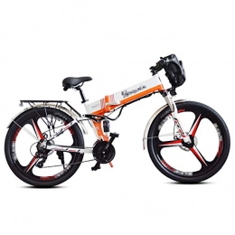 HLEZ Bike HLEZ 26'' Electric Mountain Bike, Electric Folding Bicycle with Built-in and Alternate two Batteries Powerful Endurance 48V 10Ah Removable Large Capacity, White, UK