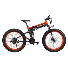 HLL Folding Electric Mountain Bike HLL Scooter, 26 inch 1000W / 500W Folding E Fat Bike, Adopt 48V 10Ah / 14.5Ah Lithium Battery, with Big Bike Computer, Pedal Assist Electric Mountain Bike Snow Bike, Black Red