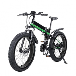 HMEI Folding Electric Mountain Bike HMEI 1000W Foldable Electric Bike for Adults 24MPH, 26 Inch Mountain Fat Tire Electric Bicycle 48V 12. 8Ah 21 Speed Folding E-Bike (Color : Green)