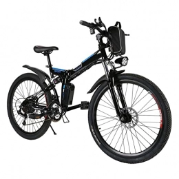 HMEI Folding Electric Mountain Bike HMEI EBike 26 inch Foldable Electric Mountain Bicycle 250W with Removable 36 V 8A Lithium Battery 18.6 MPH E-Bike, 21 Speed Gear Mountain Beach Snow Bike for Adults (Color : Black)