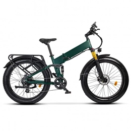 HMEI Bike HMEI EBike 750w Electric Bike Folding for Adults Ebike 26 * 4.0 Inch Fat Tire 8 Speed Transmission 48v 14ah Lithium Battery Full Suspension Electric Bicycle (Color : Matte Green)