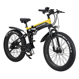 Homejuan Folding Electric Mountain Bike Homejuan 26'' Folding Electric Mountain Bikes Aluminum Alloy Fat Tire E-bikes Bicycles All Terrain 500W 48V 12.8 Ah Removable Lithium-Ion Battery With 3 Riding Modes Yellow