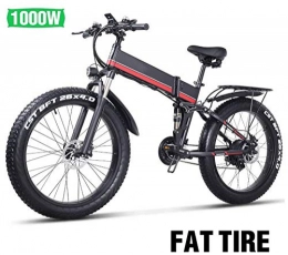 HSART Bike HSART 26" 1000W Electric Bicycle, Folding Mountain Bike, 4" Fat Tire Ebike, 48V 12.8AH, Red