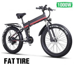 HSART Folding Electric Mountain Bike HSART 26 Inch Fat Tire Electric Bike 48V 1000W Motor Snow Electric Bicycle with Shimano 27 Speed Mountain Electric Bicycle Pedal Assist Lithium Battery Hydraulic Disc Brake+Oil Brake, Red