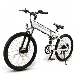 HSART Folding Electric Mountain Bike HSART Ebike 26'' Electric Mountain Bike for Adults 350W 48V 10Ah Lithium Battery Premium Full Suspension and 21 Speed Gears Electric Bicycle(White)