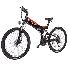 HSTD Folding Electric Mountain Bike HSTD 26'' Electric Mountain Bike - Electric Bikes for Adults, 48V 8Ah / 10Ah / 12.8AhRechargeable Lithium Battery, Double Disc Brake with Shimano 21 Speed Mountain Electric Bicycle Red-Spoke whe