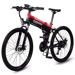 HSTD Folding Electric Mountain Bike HSTD Electric Folding Bike - 26'' Electric Mountain Bike, Dual Disc Brakes Electric Bicycle, 48V 10Ah Rechargeable Lithium Battery, Three Working Modes, Commute Ebike Red-Spoke wheel