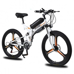 HULLSI Folding Electric Mountain Bike HULLSI Folding Electric Bike for Adults, 26'' Electric Mountain Bicycle, 350W E-Bike with Magnesium Alloy Integrated Wheel, 21 Speed Gears, Adult Double Shock Absorption, White, 10AH