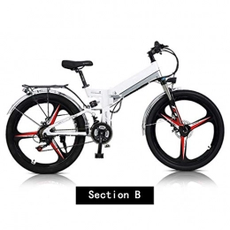 HWOEK Bike HWOEK Folding Mountain Electric Bicycle, 26''Battery Bike Adult with 300W Motor Removable 48V10AH Lithium-Ion Battery 21 Speed Shifter with Rear Seat Dual Disc Brakes, White, B
