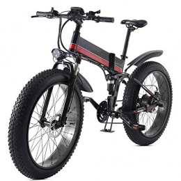 HWOEK Folding Electric Mountain Bike HWOEK Folding Mountain Electric Bicycle, 26 inch Adults Travel Electric Bicycle 4.0 Fat Tire 21 Speed Removable Lithium Battery with Rear Seat 1000W Brushless Motor, black red