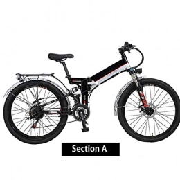 HWOEK Folding Electric Mountain Bike HWOEK Folding Mountain Electric Bicycle, 300W Motor 26'' Adult Ebike Removable 48V10AH Lithium-Ion Battery 21 Speed Dual Disc Brakes with Rear Seat, Black, A
