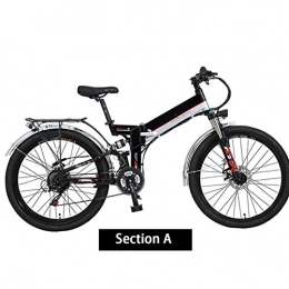 HWOEK Folding Electric Mountain Bike HWOEK Folding Mountain Electric Bicycle, 300W Motor 26'' Adult Ebike Removable 48V10AH Lithium-Ion Battery 21 Speed Dual Disc Brakes with Rear Seat, Black, B