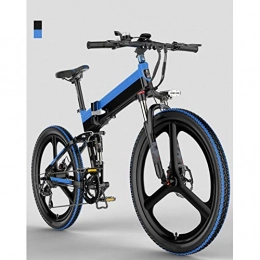 HWOEK Folding Electric Mountain Bike HWOEK Folding Mountain Electric Bike, 400W Motor 26 Inches Adults City Travel Ebike 7 Speed Dual Disc Brakes with Rear Seat 48V Removable Battery, Blue