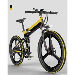 HWOEK Folding Electric Mountain Bike HWOEK Folding Mountain Electric Bike, 7 Speed 400W Motor 26 Inches Adults City Travel Ebike Dual Disc Brakes with Rear Seat 48V Removable Battery, Yellow