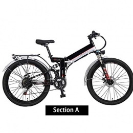 HY-WWK Bike HY-WWK Folding Mountain Electric Bicycle, 26''Battery Bike Adult with 300W Motor Removable 48V10Ah Lithium-Ion Battery 21 Speed Shifter with Rear Seat Dual Disc Brakes, Black, A, Black