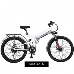 HY-WWK Bike HY-WWK Folding Mountain Electric Bicycle, 300W Motor 26'' Adult Ebike Removable 48V10Ah Lithium-Ion Battery 21 Speed Dual Disc Brakes with Rear Seat, White, A, White