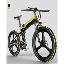 HY-WWK Folding Electric Mountain Bike HY-WWK Folding Mountain Electric Bike, 400W Motor 26 Inches Adults City Travel Ebike 7 Speed Dual Disc Brakes with Rear Seat 48V Removable Battery, Blue, Yellow