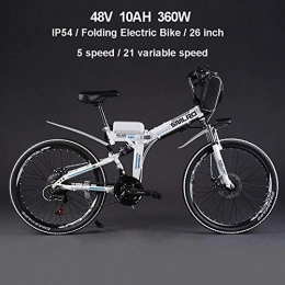Hyuhome Bike Hyuhome Ebikes for Adults, Folding Electric Bike MTB Dirtbike, 26" 48V 10Ah 350W IP54 Waterproof Design, Easy Storage Foldable Electric Bycicles for Men, White