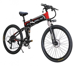 Hywot Folding Electric Mountain Bike HYwot SMLRO Electric Mountain Bike Full Suspension Foldable Off-road Moped 26" Lithium Battery, Suitable for Outdoor City, Land, Mountain, Red