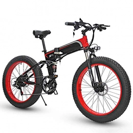 Jieer Bike JIEER Folding Electric Bikes for Adults, Mountain Bike 7 Speed Steel Frame 26 Inches Wheels Dual Suspension Folding Bike E-Bike Lightweight Bicycle for Unisex-Red