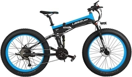 JINHH Bike JINHH 27 Speed 1000W Folding Electric Bicycle 26 * 4.0 Fat Bike 5 PAS Hydraulic Disc Brake 48V 10Ah Removable Lithium Battery Charging (Blue Standard, 1000W)