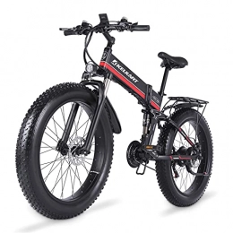 KELKART Folding Electric Mountain Bike KELKART Electric Mountain Bike 26-Inch Folding Fat Tire Electric Bike with 1000W Brushless Motor, with 48V 12.8AH Removable Lithium-ion Battery and Rear Seat (Red)