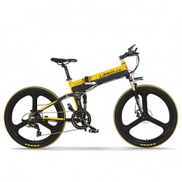 Knewss Bike Knewss 26-inch 27-speed mountain bike, 48V 10AH 400W lithium battery, foldable electric mountain bike, remote start, endurance about 100KM-Black yellow