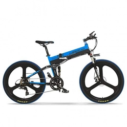 Knewss Folding Electric Mountain Bike Knewss 26-inch foldable mountain electric bike and detachable 10.4AH lithium battery electric mountain bike-Black blue 48V 10AH 400W