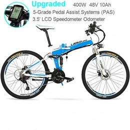 Knewss Bike Knewss Folding mountain bike two wheel electric bicycle with USB phone Cross port / phone holder 400W 48V for electric Scooter-White Blue 48V10AH