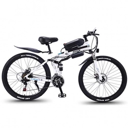KT Mall Folding Electric Mountain Bike KT Mall 26 in Folding Electric Bike for Adults Mountain E-Bike with 350W Motor 21 Speeds High-Carbon Steel Double Disc Brake City Bicycle for Commuting, Short Trip, White, 10AH