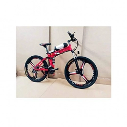 KT Mall Folding Electric Mountain Bike KT Mall Electric Bicycle Folding Lithium Battery Assisted Mountain Bike Suitable for Adult Variable Speed Riding Carbon Steel Frame, Red, 27 speed
