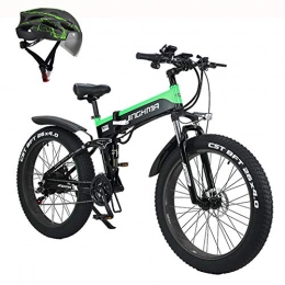 L-LIPENG Folding Electric Mountain Bike L-LIPENG 26inch fat tire Folding Electric Mountain bike 500w / 48v Brushless Motor Removable Lithium Battery Professional 21-Speed gear snow Beach Off-road Mountain bike, Green, 12.8ah 80km