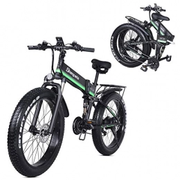 L-LIPENG Bike L-LIPENG 26inch4.0 fat Tire Folding Electric Mountain Bike, 48v 12.8ah Removable Lithium Battery, 1000w Motor and 21 Speed Gears Beach Snow Bicycle, full Suspension Ebike for all Terrains, Green