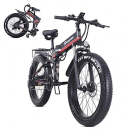 L-LIPENG Folding Electric Mountain Bike L-LIPENG 26inch4.0 fat Tire Folding Electric Mountain Bike, 48v 12.8ah Removable Lithium Battery, 1000w Motor and 21 Speed Gears Beach Snow Bicycle, full Suspension Ebike for all Terrains, Red